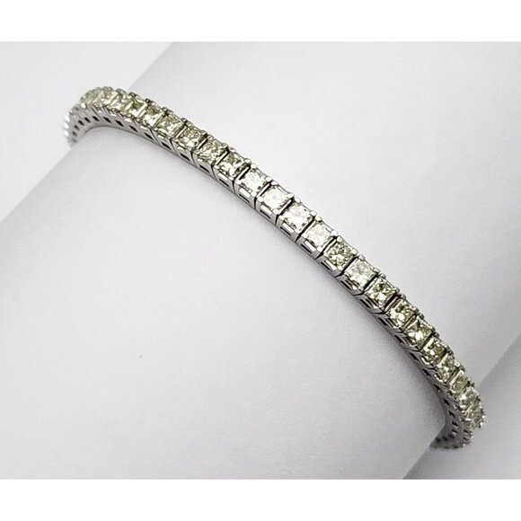 14K Solid White Gold Designer Princess Cut Diamond Tennis Link Bracelet 7.25" L - Picture 5 of 16